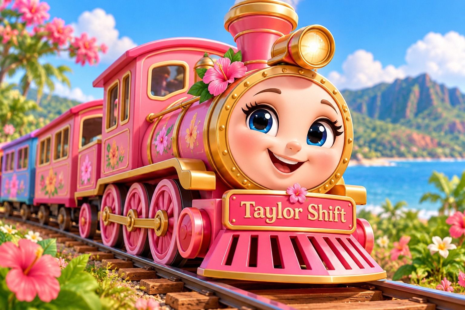 Taylor Shift, the pink Bellefly Kids train ready to take families around the garden
